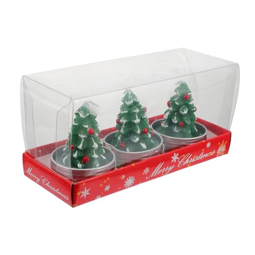 GRIRIW 3pcs Christmas Candles Decor Paraffin Tree-Shaped Lighted Decorations for Holiday Home Party
