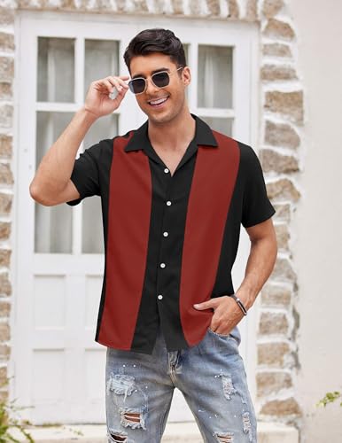 Image of COOFANDY Men's Vintage Bowling Shirt Short Sleeve Button Down Summer Cuba Beach Shirts