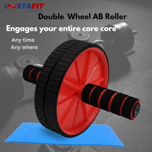 Image of Instafit AB Roller Wheel for Men and Women for Abdominal Exercise Core Workouts with Knee Mat (Multicolor) (Red)
