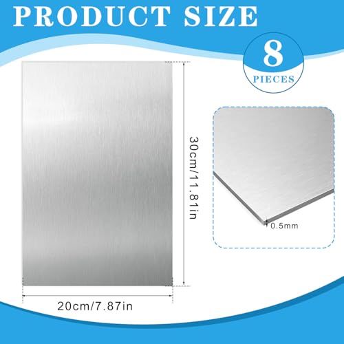 8 Stück Aluplatte 0,5mm Alublech 30x20cm, Aluminium Platte mit Schutzfolie, Aluminium blech, Alu Blech für Modellbau, DIY, Industrie, Wärmebehandelbar & Rechteckig