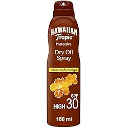 Filtro De Arena Verde Hawaiian Tropic - Protective Bruma Aceite Seco SPF 30 - Protección Alta - Bronceador en Spray - Sabor Exótico de Coco y Mango. Formato Bruma: 180 ml