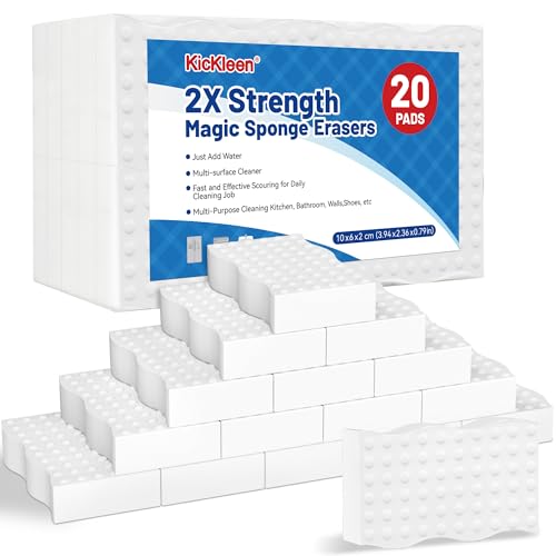20 Pack Magic Sponges Cleaning Eraser 2X Density Melamine Sponge Cleaning Pad for Bathroom Kitchen Dish Furniture Floor Wall Shoe Cleaner Non-Scratch Scrub Foam (20)