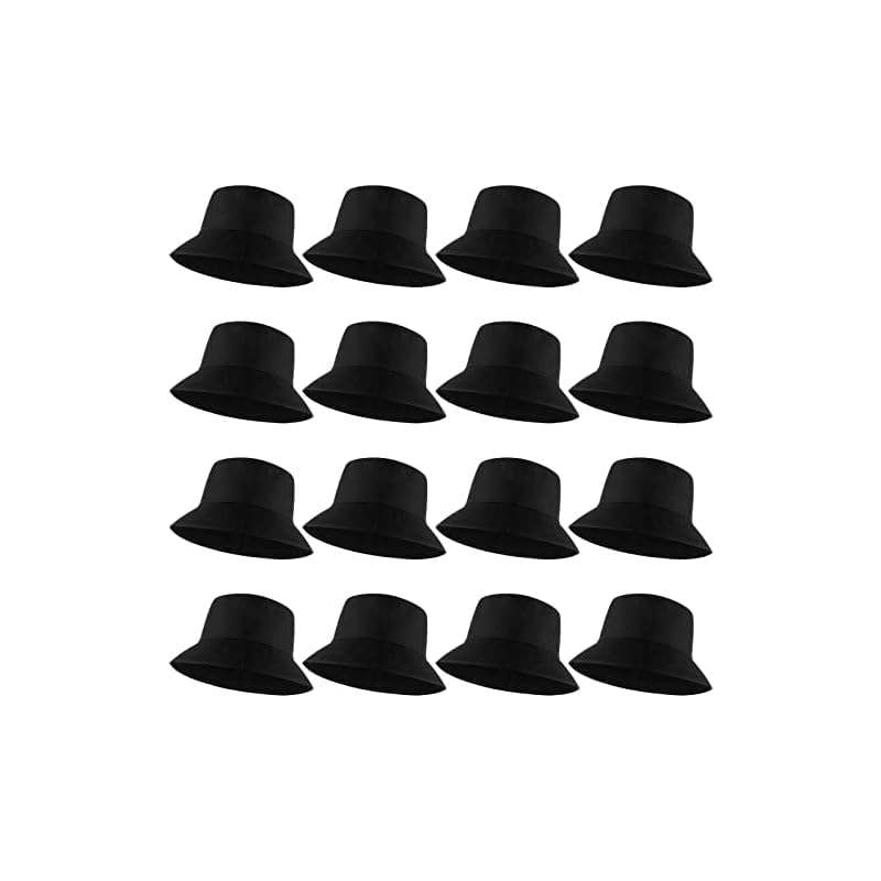 16 Pcs Black Bucket Hats Bulk - Fisherman Sun Hats for Men and Women, Unisex Solid Color Bucket Caps, One Size Fits All, Outdoor Fishing Hats for Sports, Travel, Leisure Activities, Black