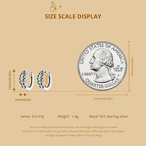 WOSTU Hollow Leaf Hoop Earrings 925 Sterling Silver Simple Ear Buckles Hypoallergenic Drop Earrings for Women 6