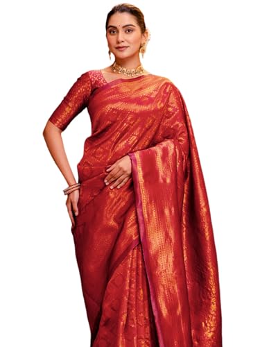 Image of SIRIL Women's Kanjivaram Soft Silk Saree Pure Silk Saree With Unstitched Blouse Piece