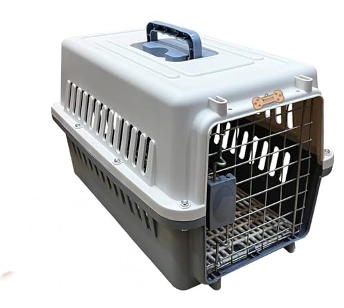 Image of Petarchi 19 Inch Pet Travel Carrier for Dogs, Cats, Kittens, Puppies & Rabbits | Dog Crate | Metal Door Spring Lock Ventilated Transport Box, Portable Kennel Cage for Shih Tzu, Pug (White & Grey)