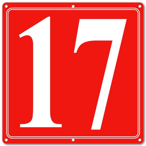 Image of Premium Aluminum Number Signs 17, Metal 12 inch X 12 inch Red Numbered Signs Outdoor for Parking Lots, Floor, Dock, Court, Aisle, Field, High Visibility, No Fade, Weather-resistant
