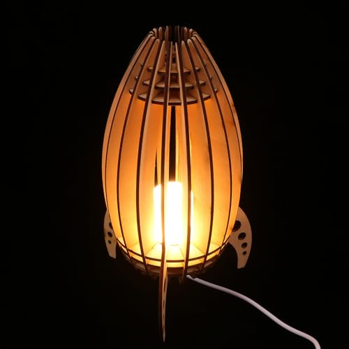 Lámpara de mesa de noche madera creativa cohete LED miniatura 1