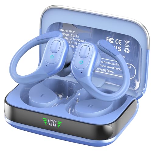 sajawass Wireless Earbuds Bluetooth 5.4 Headphones, Noise Canceling Ear Buds with 75hr Playtime, LED Power Display, IPX7 Waterproof Earphones Over-Ear Earphones for Sports/Workouts