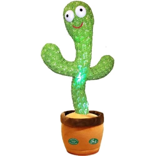 Image of Talking Dancing Cactus Toy with Recording & Voice Repeat Function | USB Rechargeable Musical Plush Toy with LED Lights | Singing, Mimicking & Wiggling Interactive Cactus Doll for Kids, Babies