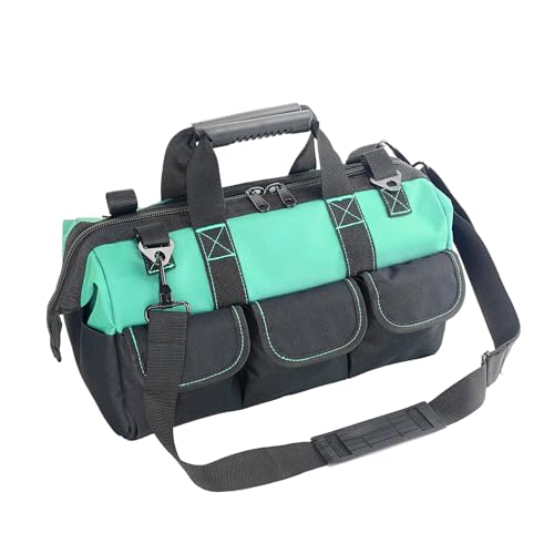 Yongzhenlite Garden Tools Bag 16inch Wide Mouth Women Man's Tool Bag with Molded Base and Plastic-Padded, Inside Pockets for Tool Storage,600D polyester fabric (Teal color)