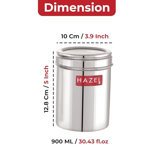 Image of HAZEL Stainless Steel Kitchen Container with Transparent Lid | Top See Through Kitchen Container Set with Matt Finish | Multipurpose Container for Kitchen Storage, 900 ML, Set of 2