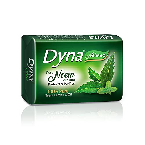 Image of Dyna Naturals Neem & Tulsi Ayurvedic Herbal Bathing Soap 100g x 5 | Grade 1 Soap with 76% TFM | Neem Oil & Tulsi Extracts for Clear, Fresh & Healthy Skin | Gentle Daily Skin Care Soap for Men & Women.