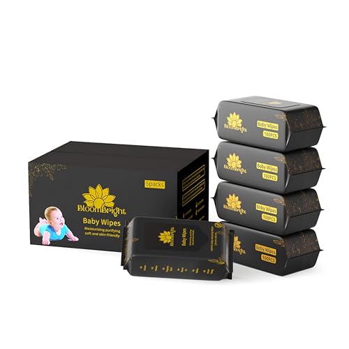 BloomBright Unscented Baby Wipes Hypoallergenic Soft Durable Safe for Sensitive Skin 500 Count 5 Packs Plastic Free Gentle Cleansing Ideal for Newborns