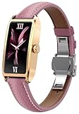Fitness Tracker Damen Slim Elegant Luxus Schwarz Gold Classic Smartwatch Damenuhr Fitness Uhr für Frauen Aktivitätstracker Pulsuhr Sportuhr mit Herzquenz SchlafMonitor Podómetro rectangular, Rosa