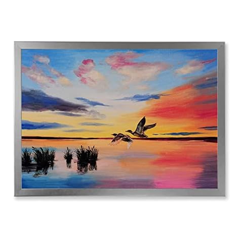 DesignQ Cranes Flying During Colorful Sunset Nautical & Coastal Framed Wall Art Cover