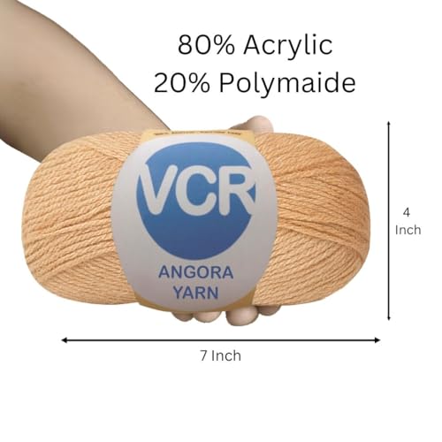 Image of VCR Light Orange Angora Knitting Yarn, Pack of 1, 100 Grams Hank, 256 Meters Length, 80% Flurry - 20% Acrylic Polyamide Soft Ball for Crochet and Knitting, Suitable for Baby Blankets, Cushion Covers