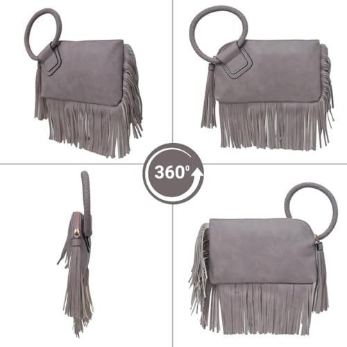 Image of NGIL Faux Leather Mini Wristlet Purse | Women's Handbag, Fashion Wristlet Wallet, Compact Everyday Purse with Fringe Tassel