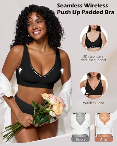 Bras for Women Deep V Seamless Wireless Support Lift No Underwire Plunge Bralettes Full Coverage Push Up Bra3