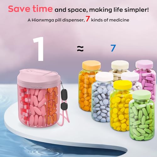 Image of Hionxmga Pill Dispenser with 7 Large Compartments, Pill Bottle Organizer for Travel, Supplement Organizer with Anti-Mixing Design, Pink