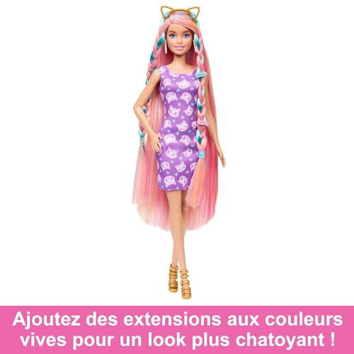 Barbie Cheveux Fantastiques Poupée Blonde Aux Longs Cheveux Brillants Avec 2 Serre têtes Fantaisie Et Accessoires Jouet Pour Enfant GHN04 - vue 7