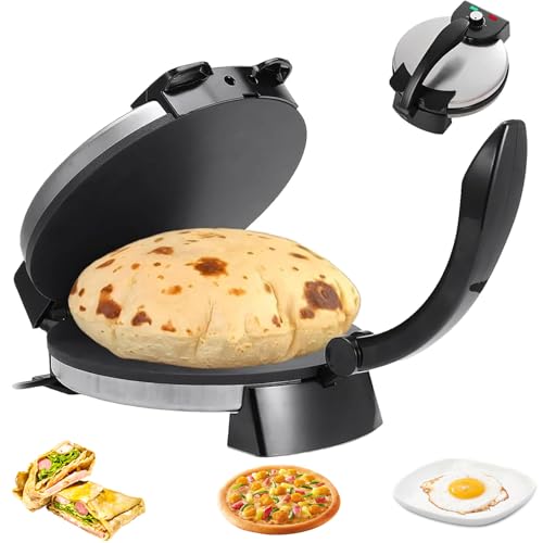 Electric Roti Maker, 2000W Tortilla Press with Adjustable Temperature & Double-sided Heating, Non-Stick Plates for Easy Chapati Making