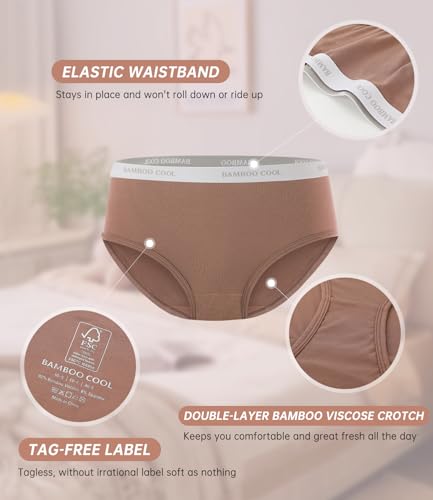 Image of BAMBOO COOL Womens Underwear, Moisture-Wicking Briefs, Soft and Breathable Panties, Mid Waist, 5-Pack