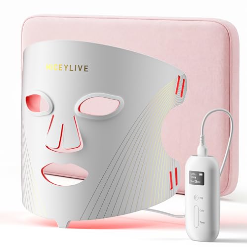 MICEYLIVE Red Light Therapy for Face Mask, Blue Light Therapy for Acne, Gifts for Women, Wrinkle LED Face Mask, 432 LED with Full Face Coverage & 3 Light Modes, Travel Bag for Home Use & Travel, pink