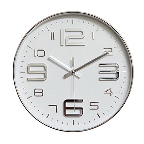 Restbuy Wanduhr Küchenuhr lautlos Analog Quarzuhr Ø 30 cm Silber Cover