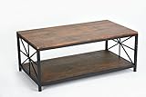 Dark Coffee Finish Black Metal Frame Cocktail Coffee Table with Lower Shelf