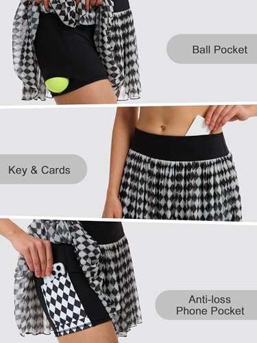 Ibeauti Womens Mini Flowy Skort High Waisted Pleated Tennis Golf Skirts Mesh Ruffler Athletic Skirt with Shorts Pockets2