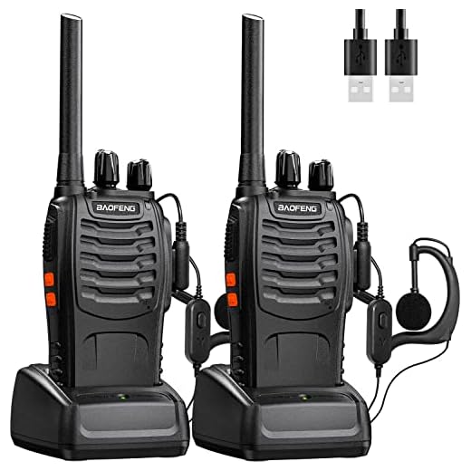 Baofeng Talkie Walkie Longue portée Rechargeable Professionnelle 16 Canaux PMR Talkies-Walkies Radio，avec oreillette, USB Chargeur, Batterie（1 Paire）