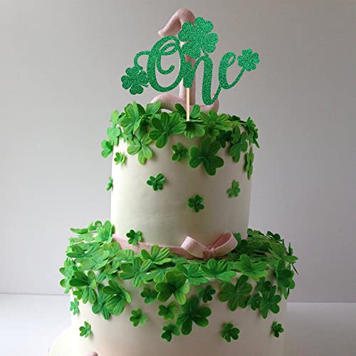1 Pcs St Patrick's Day One Cake Topper With Green Glitter Lucky Four Leaf Clover Number One 1St Birthday Cake Pick Decorations For St Patrick's Day Baby Shower Kids 1St Birthday Party Supplies #TOP4