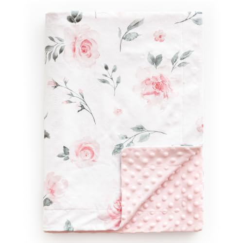 Image of david's kids Micro Fleece Minky Baby Blanket for Girls with Double Layer and Soothing Raised Dots, Breathable and Soft Lightweight Receiving Blanket for Newborns, 30x40 Inches, Floral Flowers