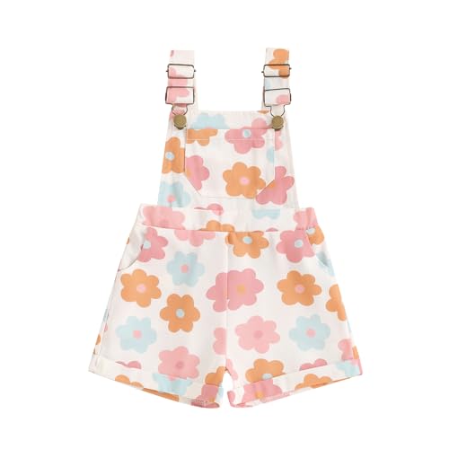 Image of Ayalinggo Toddler Baby Girl Sunflower Print Overalls Shorts with Pocket Suspender Trousers Cute Summer Clothing Outfit