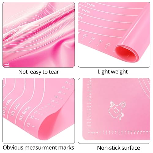 Image of LivingBasics 50x40 cm Silicone Roti Rolling Mat for Kitchen Non-Stick Chapati Dough Aata Kneading Mat with Measurement Guides /Food Grade Pad for Roti, Pizza, Paratha & Pastry (Pink, Pack of 2)