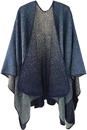 Womens Reversible Oversized Poncho Cape Warm Shawl Wrap Open Front Printed Blanket Cardigans
