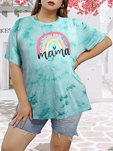 Plus Size Mama Shirt For Women Cute Mama Letter Print T Shirt Funny Mom Life Short Sleeve Tee Tops (Green, Xxxx-Large) #TOP3