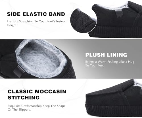 Image of ONCAI Mens Clog Slippers with Arch Support Stripe Faux Fur Cotton-Blend High-Density Memory Foam Warm House Slippers Slip-on Indoor Outdoor Rubber Sole Size 7-16
