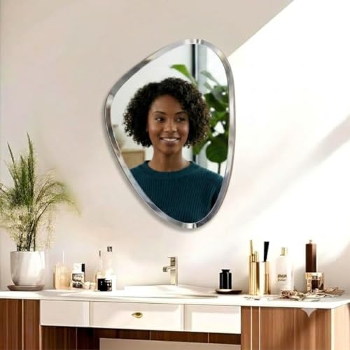 Image of Creative Arts n Frames 12x18 inch 5mm Thick Beveled Smooth Edges Frameless Wall Mount HD Mirror Home Office Hotel Decor for Living Restroom Bedroom Bathroom (Irregular Shape 12x18 inch HD Mirror.)