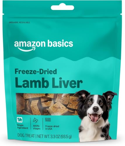 Image of Amazon Basics Freeze-Dried Raw Ingredient Dog Treats, Lamb Liver, High Protein, Healthy Training Treats or Meal Topper for All Dogs, Grain-Free, (Previously Wag), 3.3 Ounce (Pack of 12)