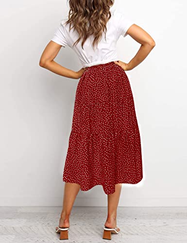 MEROKEETY Women's Boho Leopard Print Skirt Pleated A-Line Swing Midi Skirts