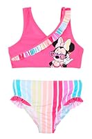 Disney Minnie Mouse Mädchen Bikini, Regenbogen Zweiteiliger Badeanzug, Sommer Badeanzug für Kinder, Größe 4 Jahre | Fuchsia