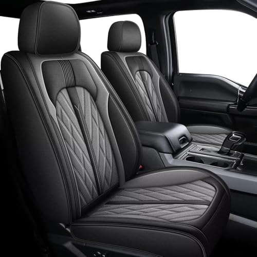 AOMSAZTO Ford Ranger Seat Covers: Full Set Custom Fit 2019 2020 2021 2022 2023 2024 2025 2026 Ford Ranger (Not for Raptor) Breathable Waterproof Leather Seat Protector(5 Seats Black&Grey)