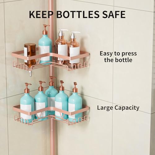 Image of KEGII Corner Shower Caddy Tension Pole - 4-Tier Rustproof Bathroom Organizer, Floor to Ceiling Shower Caddy 25-114.2 inch, No Drilling Shower Storage Rack for Shampoo, Towels (Blush Nude)