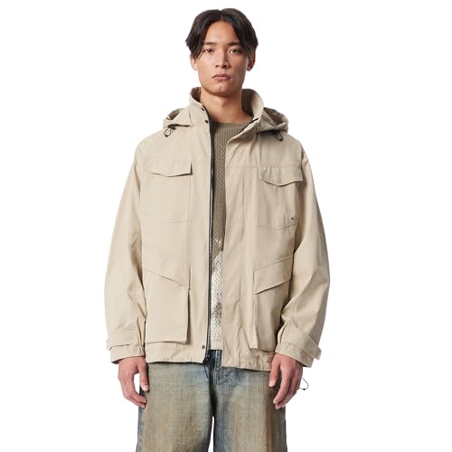 Men's Cross Park Hidden Hood Zip Front Parka Jacket with Water Repellent Standard