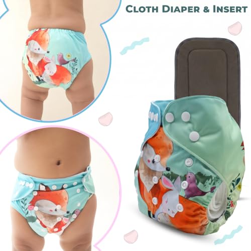 Image of Bembika A Plus Printed Cloth Diaper with Bamboo Charcoal Inserts for Babies Washable & Reusable Cloth Nappies for Baby Leakproof and Wetfree Adjustable Cloth Diapers -(BE2651)