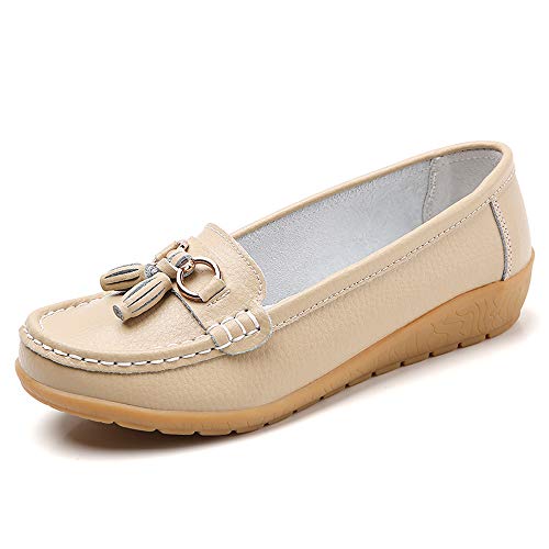 Image of Shoes Loafers for Women Classic Leather Loafers Casual Slip-On Boat Shoes ComfortWalking Moccasins Soft Sole Shoes