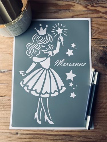 Pochoir Adhésif Petite Princesse Personnalisable avec Prénom de votre enfant, PVC, 30 x 20 cm, Réutilisable. Multi-supports, Déco Chambre enfant, fille,...