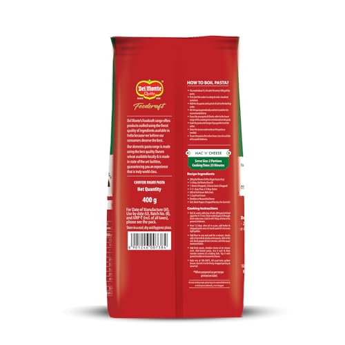 Image of Del Monte Foodcraft Chifferi /Elbow Pasta 400g | 100% Durum Wheat /Semolina /Sooji Healthy Pasta | No Maida | Authentic Italian Taste | High Protein & Fibre | 100% Vegetarian, 0% Trans Fat